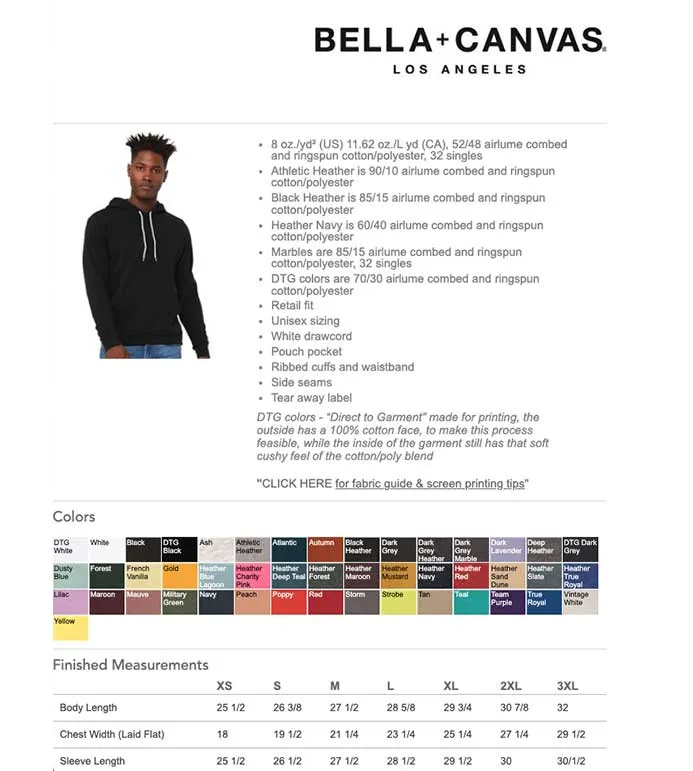 Midweight Bella   Canvas Sponge Fleece Unisex Hooded Sweatshirt