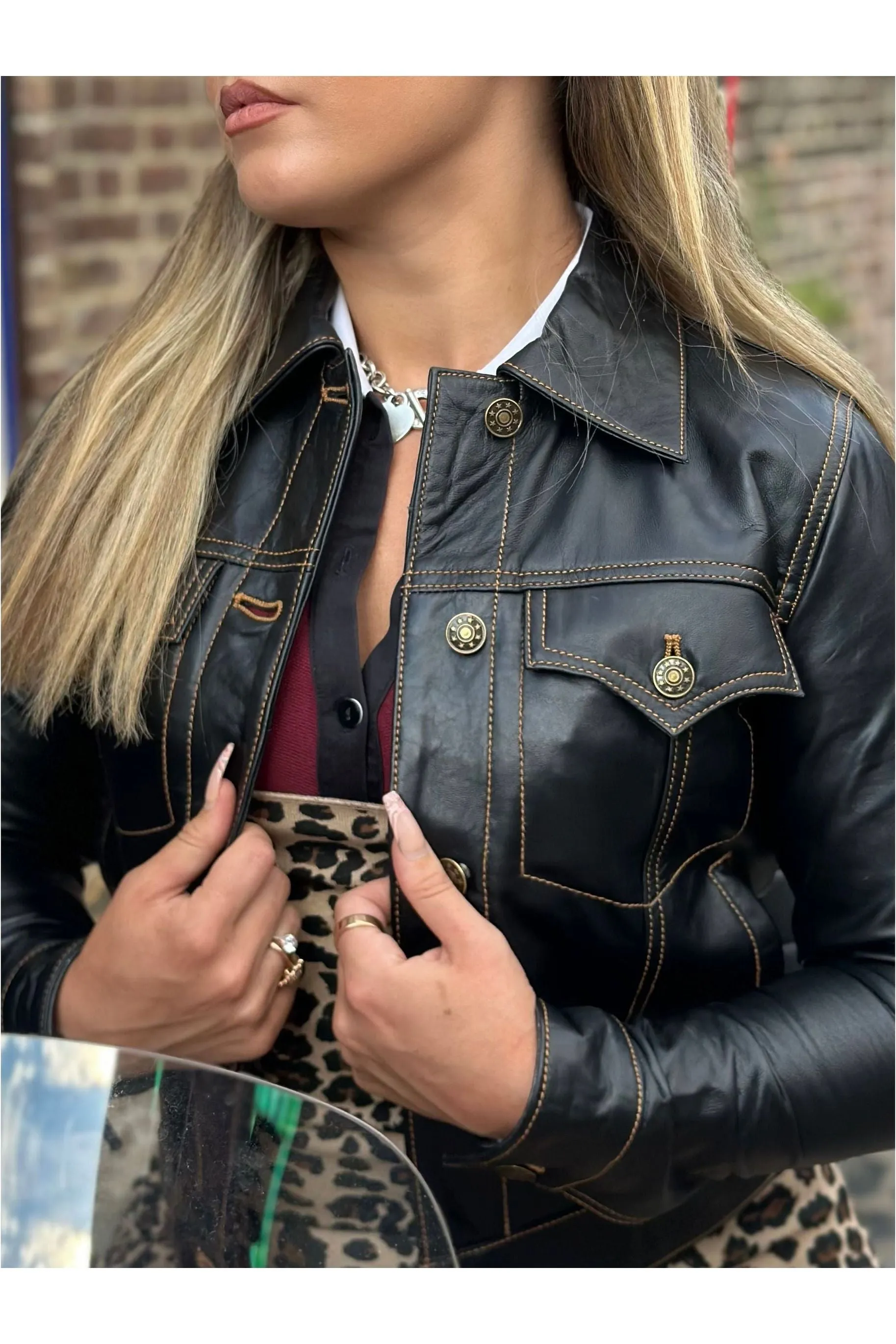 Modfather Clothing - Women's Leather Black - Trucker Jacket