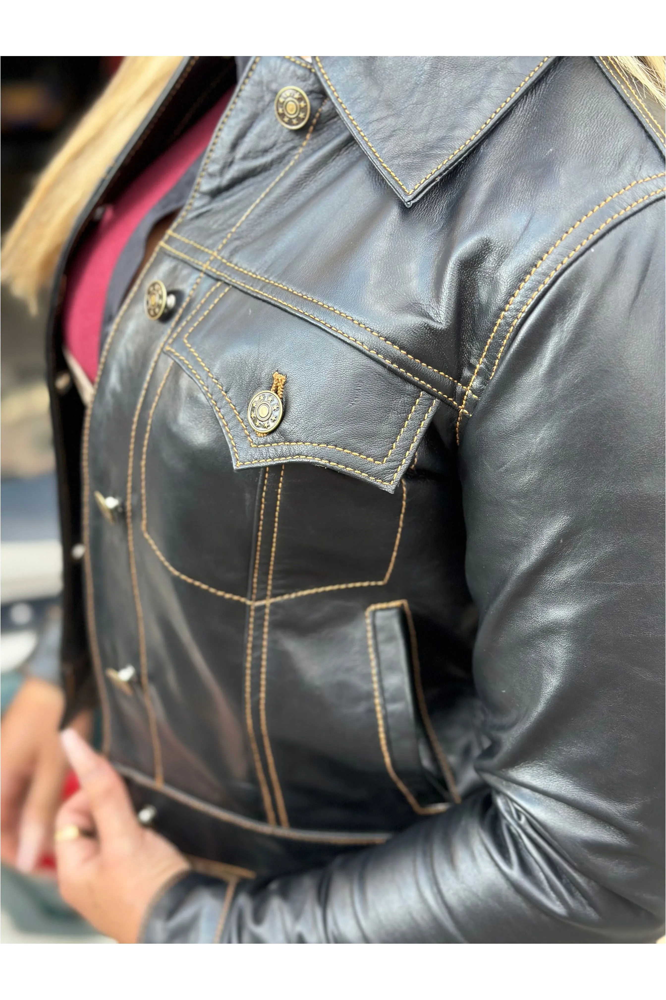 Modfather Clothing - Women's Leather Black - Trucker Jacket