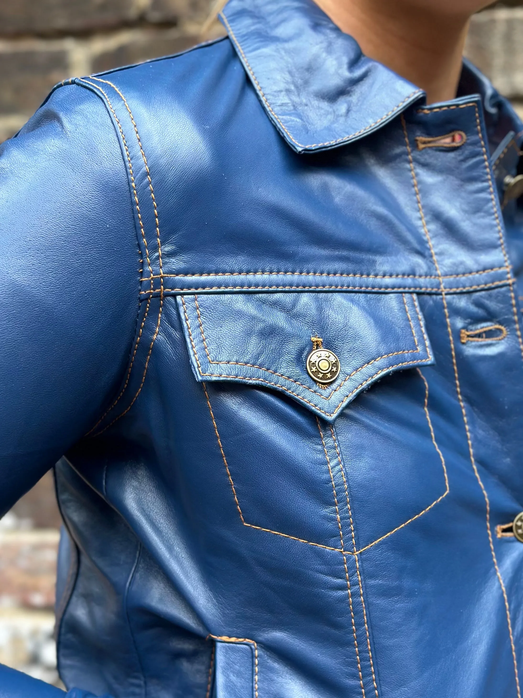 Modfather Clothing - Women's Leather Blue - Trucker Jacket