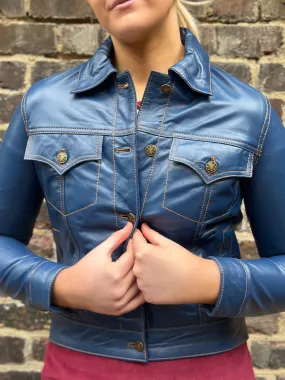 Modfather Clothing - Women's Leather Blue - Trucker Jacket