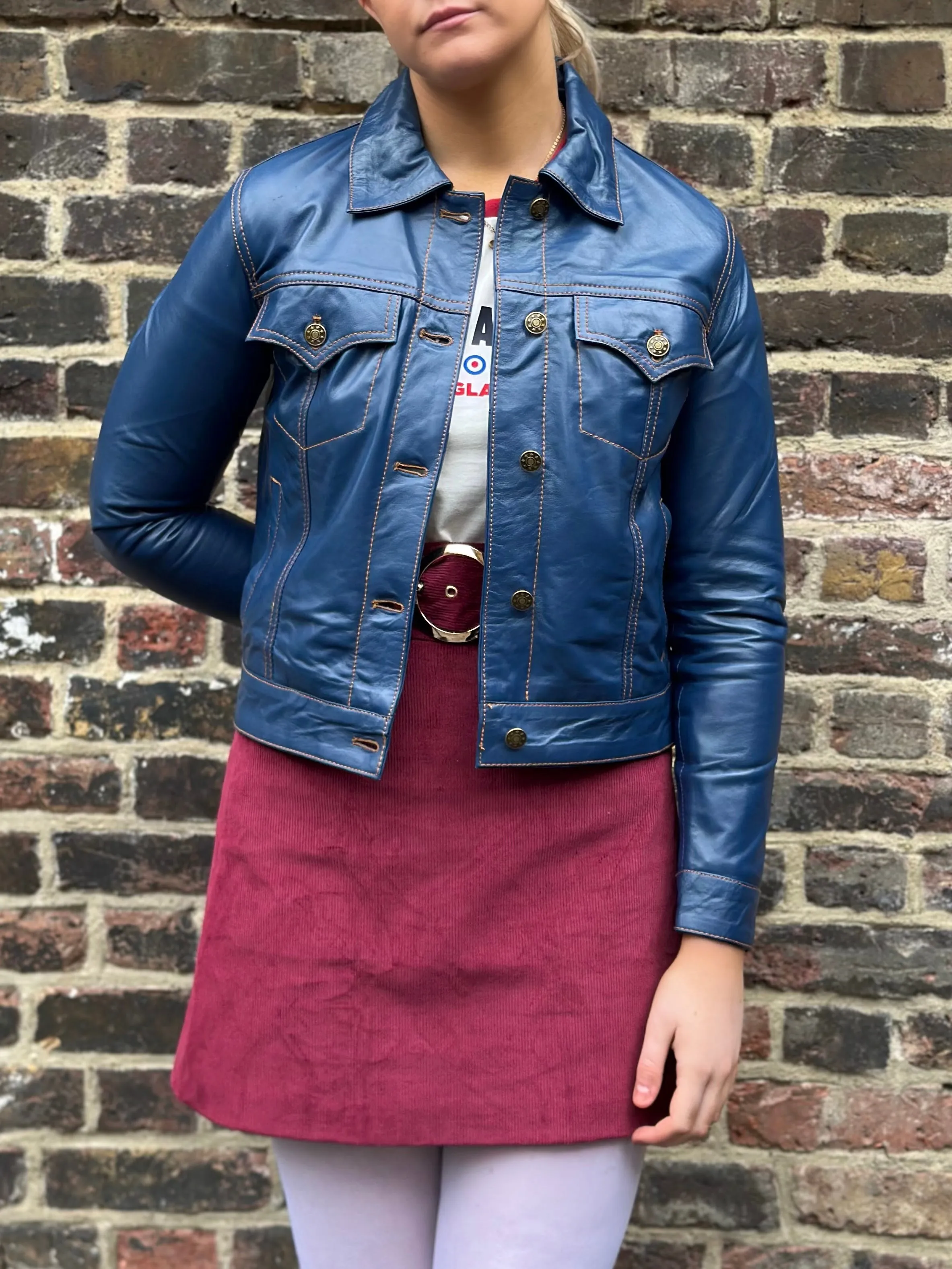 Modfather Clothing - Women's Leather Blue - Trucker Jacket