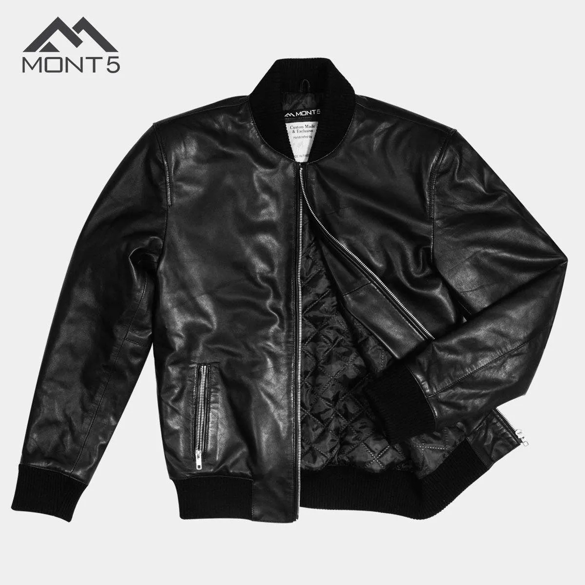 MONT5 - K2 Black Sheepskin Bomber Jacket for Men