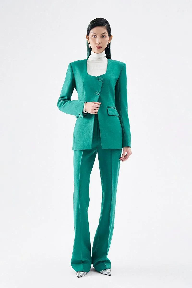 Morgana Structured Scoop Neck Cotton Blend Blazer