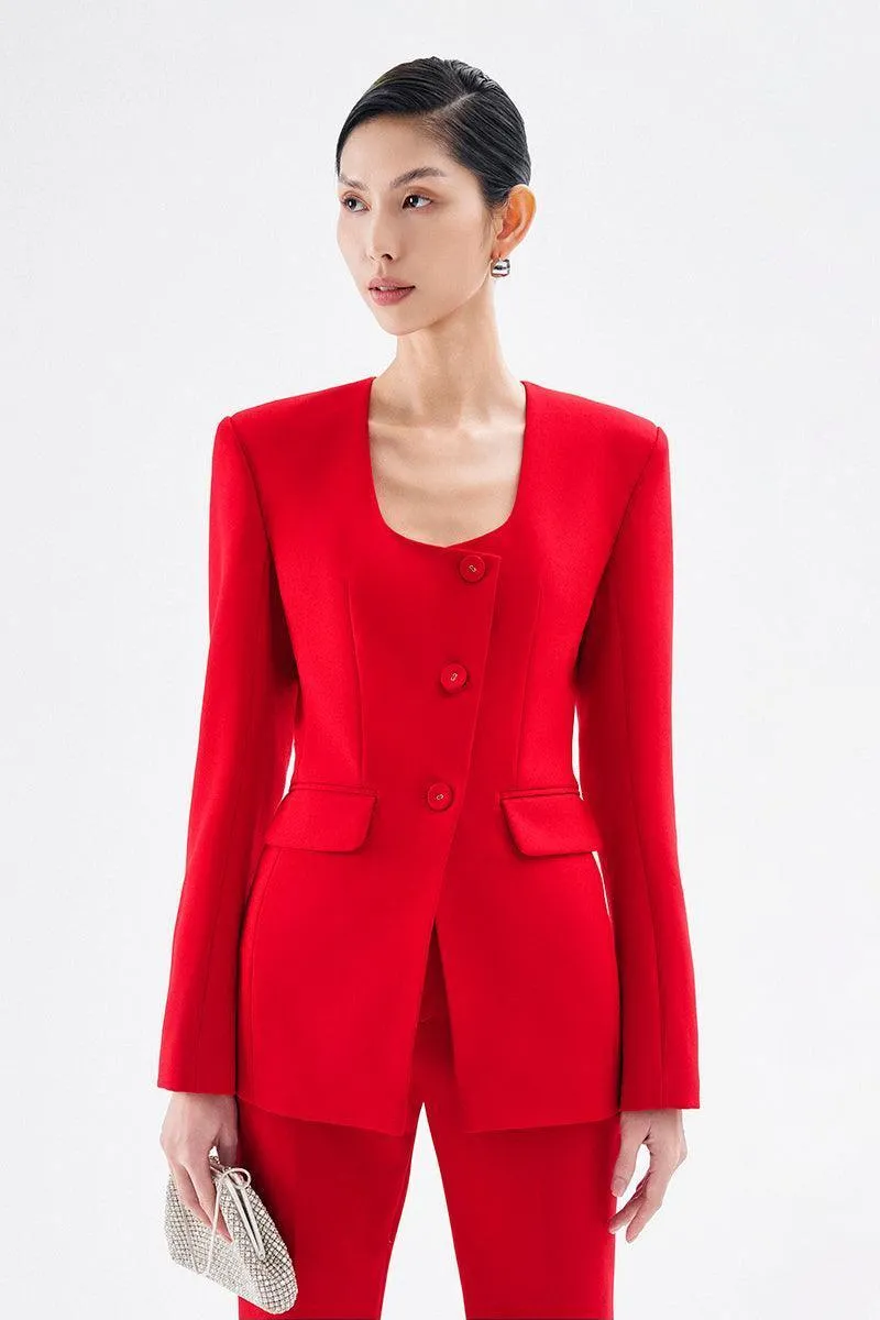 Morgana Structured Scoop Neck Cotton Blend Blazer