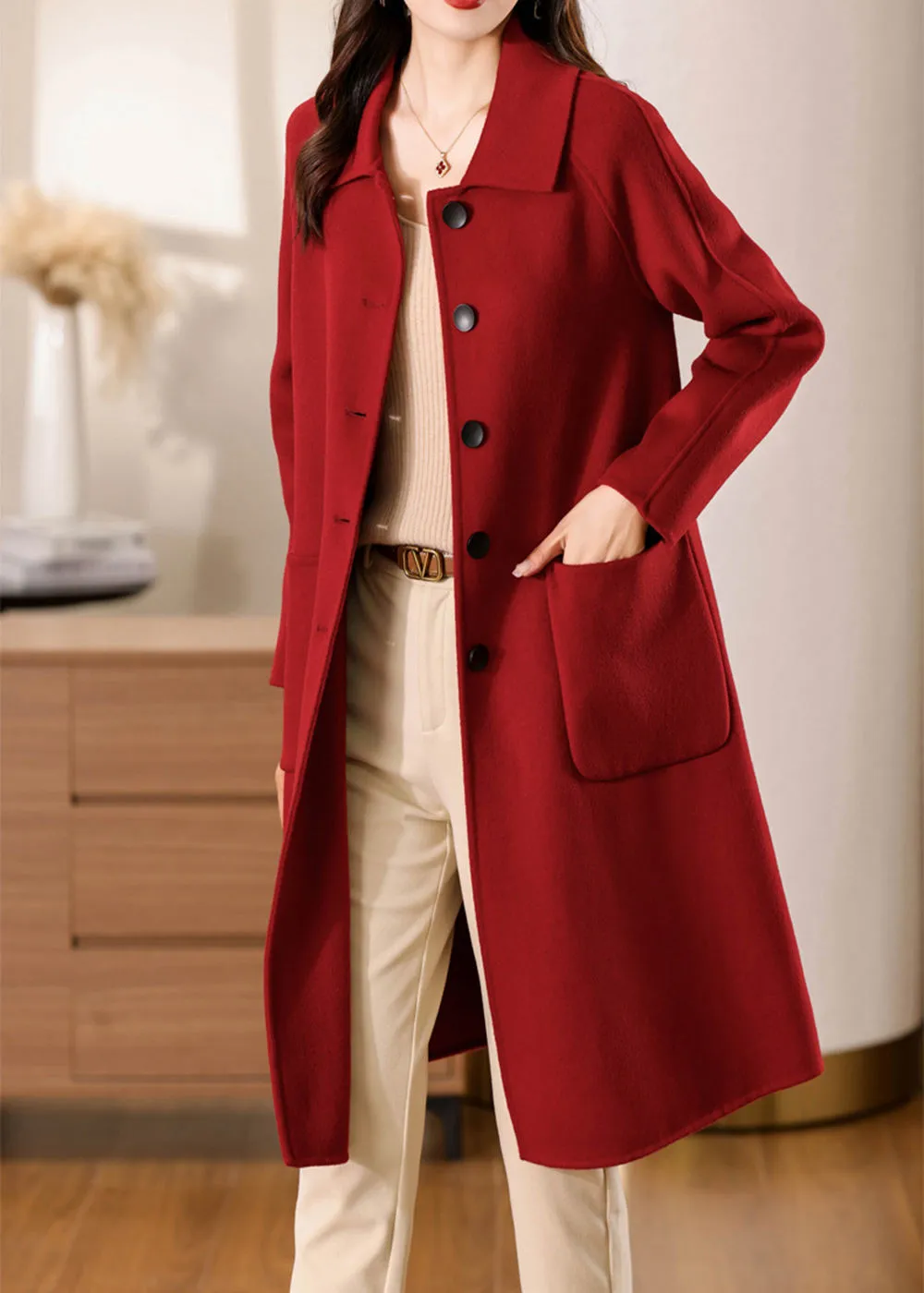 Muriel Single Breasted Double Face Wool Coat