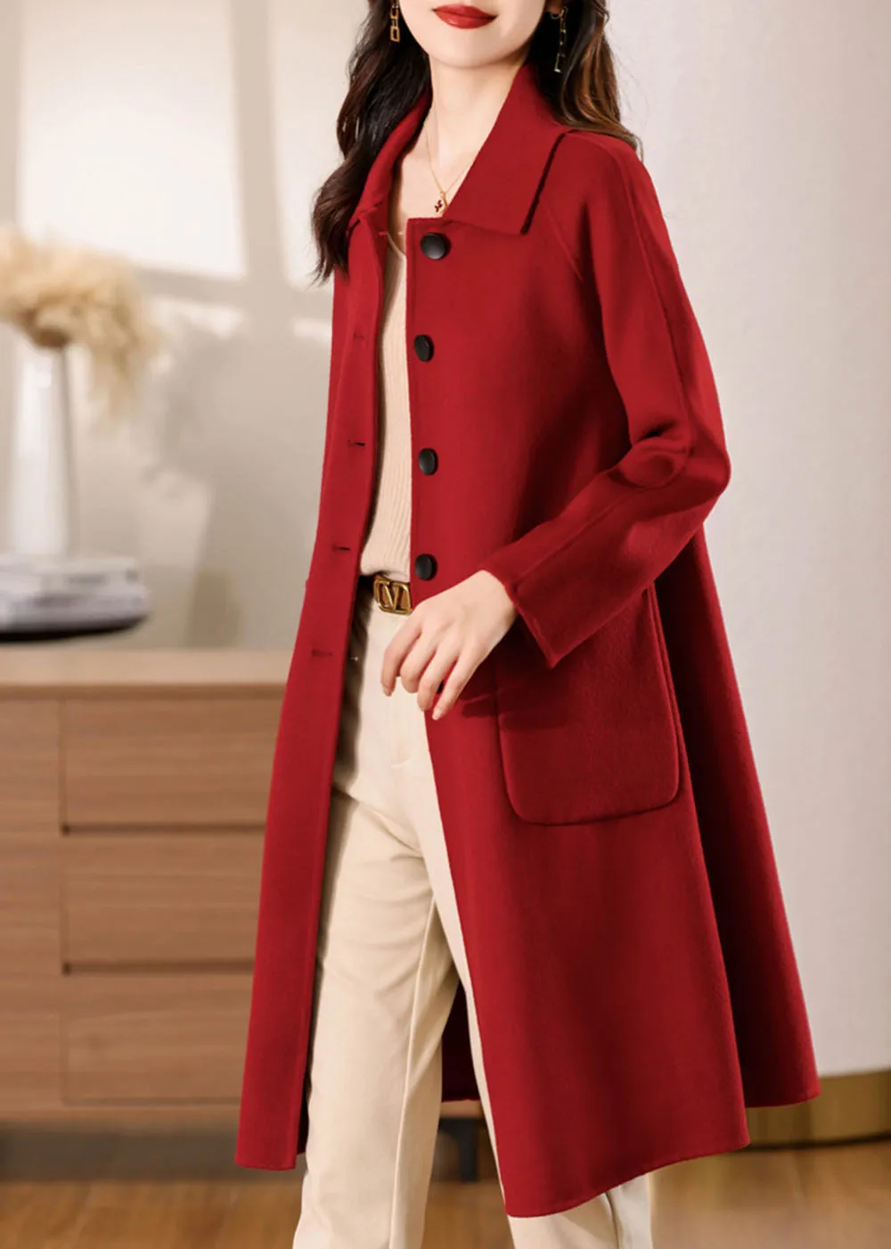 Muriel Single Breasted Double Face Wool Coat