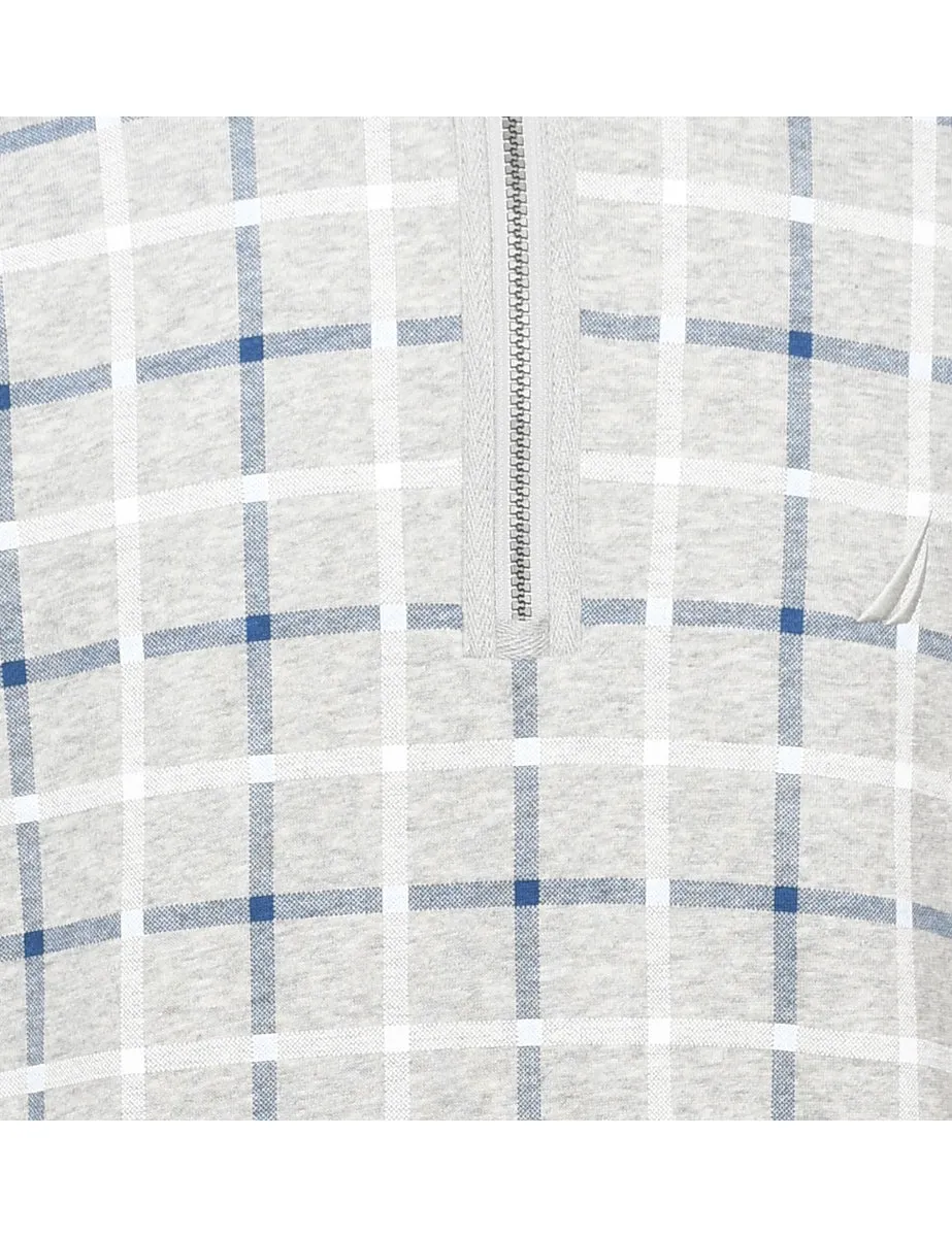 Nautica Checked Light Blue, Grey & White Printed Sweatshirt - XL