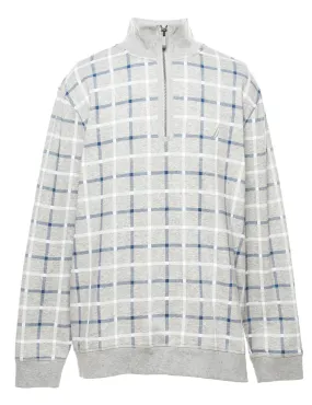 Nautica Checked Light Blue, Grey & White Printed Sweatshirt - XL