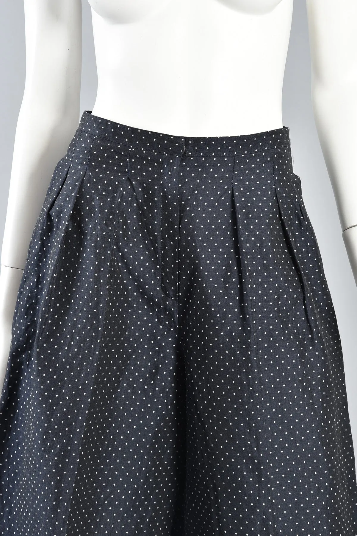 Navy Blue & White Flared Polkadot Culottes Shorts