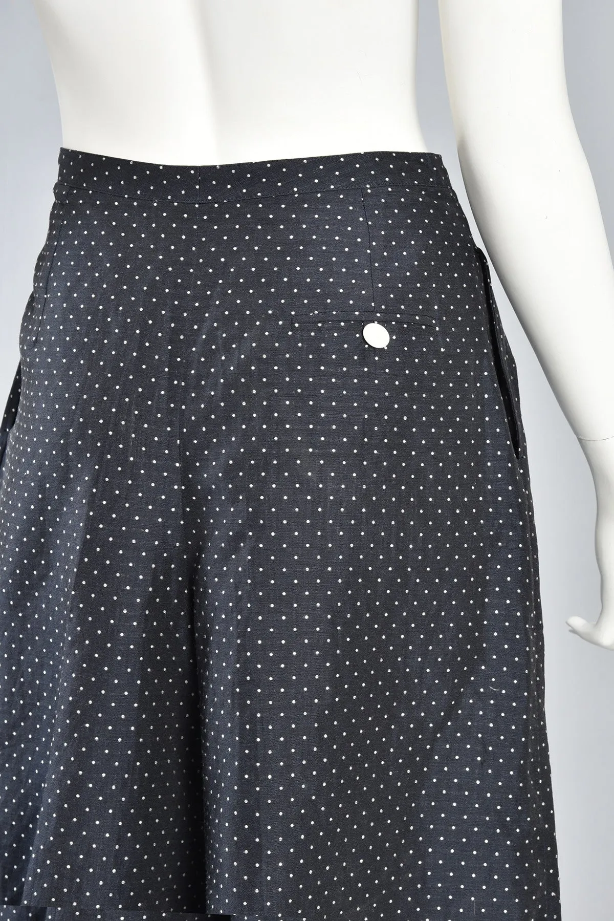 Navy Blue & White Flared Polkadot Culottes Shorts