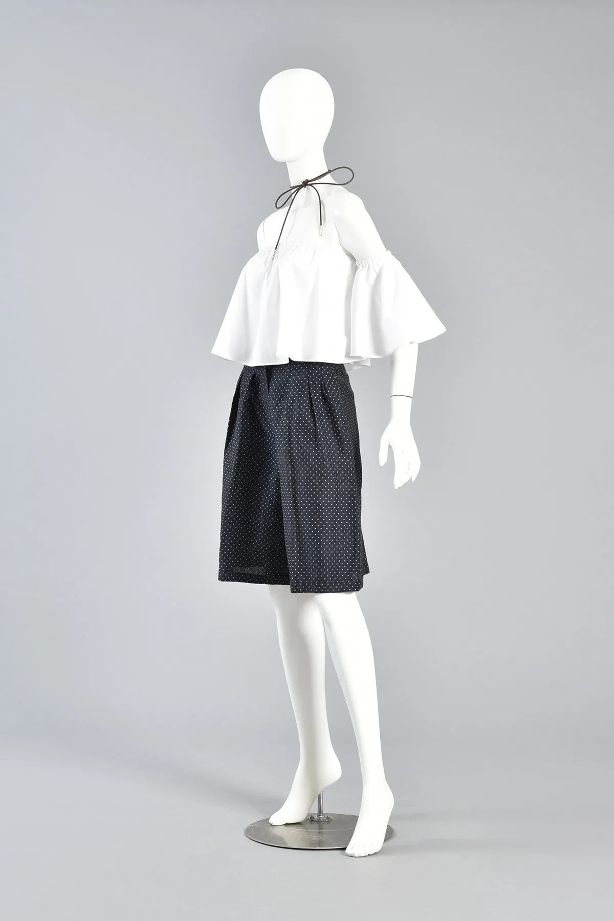 Navy Blue & White Flared Polkadot Culottes Shorts