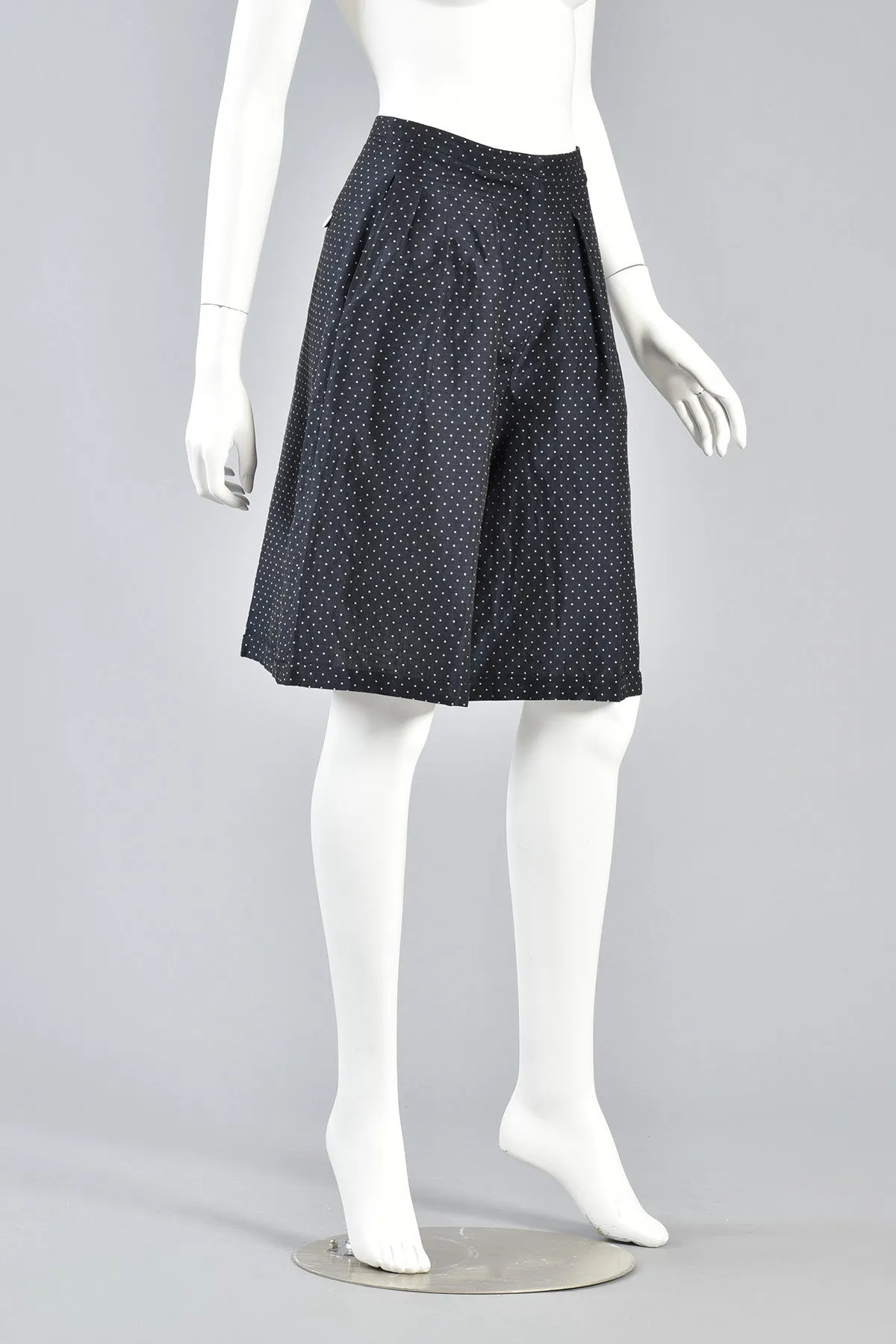 Navy Blue & White Flared Polkadot Culottes Shorts