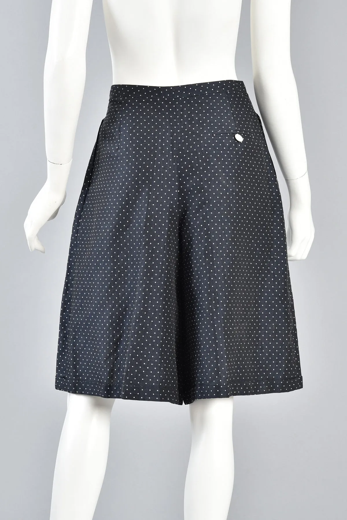 Navy Blue & White Flared Polkadot Culottes Shorts