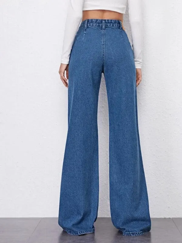 Navy Blue Fall Wide Leg High Rise Jeans