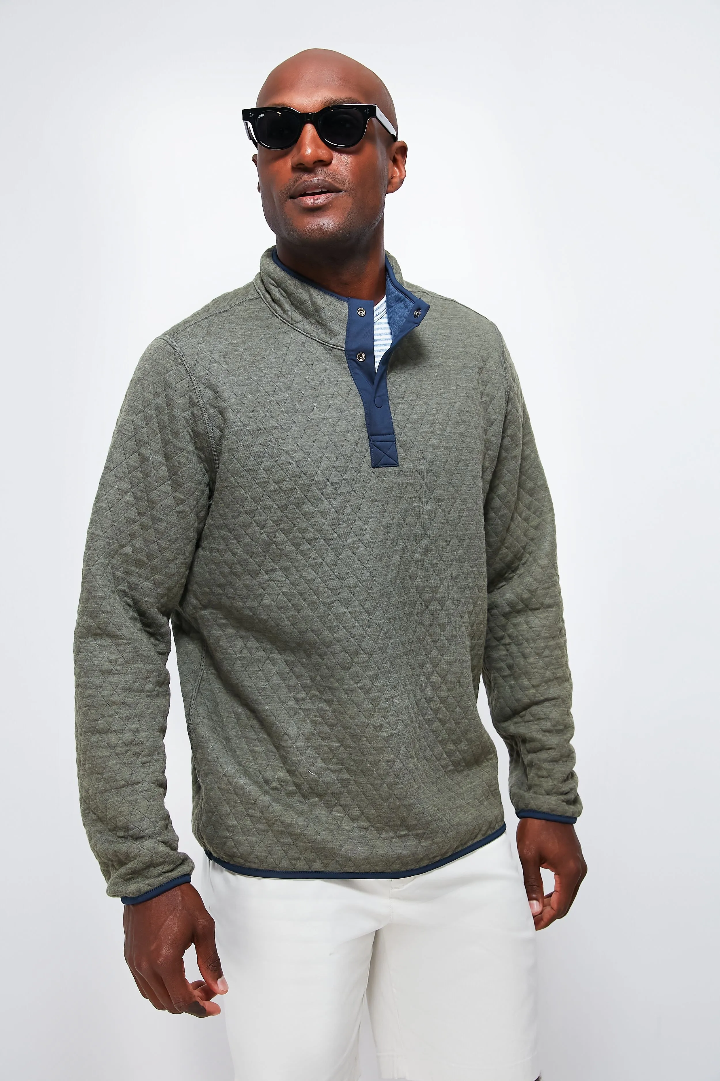 Navy Olive Heather Corbet Reversible Pullover