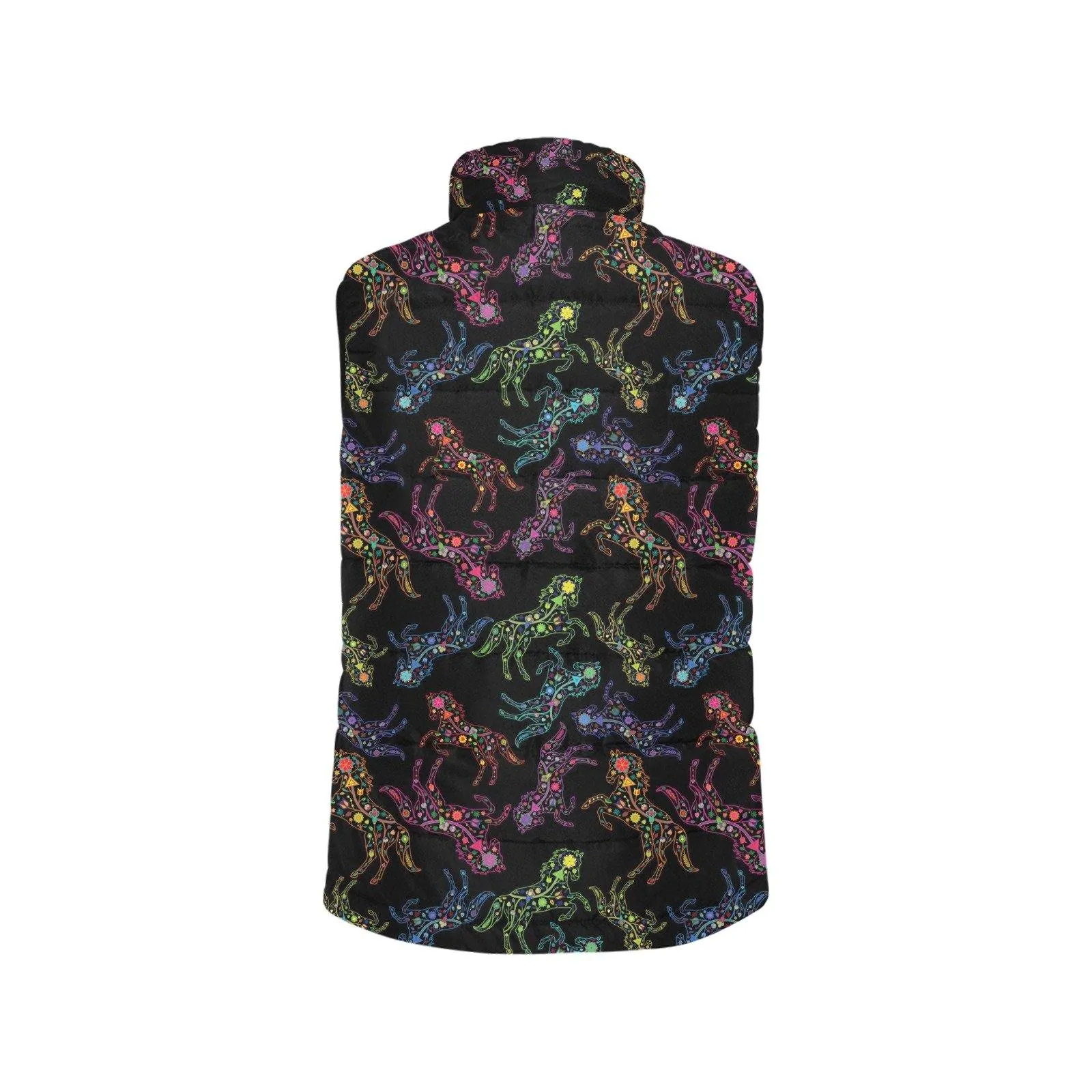 Neon Floral Horses Men's Padded Vest Jacket