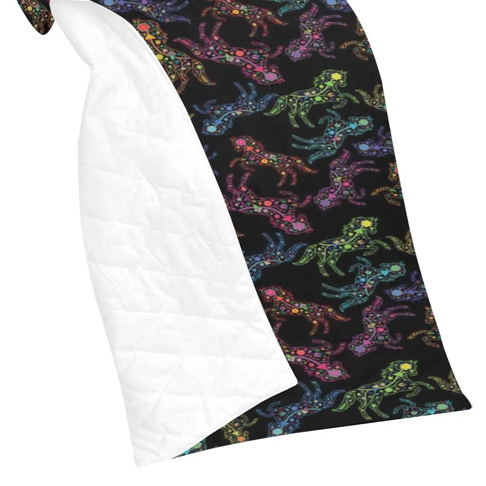 Neon Floral Horses Quilted Comforter 70"x80"