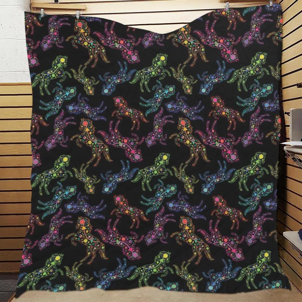 Neon Floral Horses Quilted Comforter 70"x80"