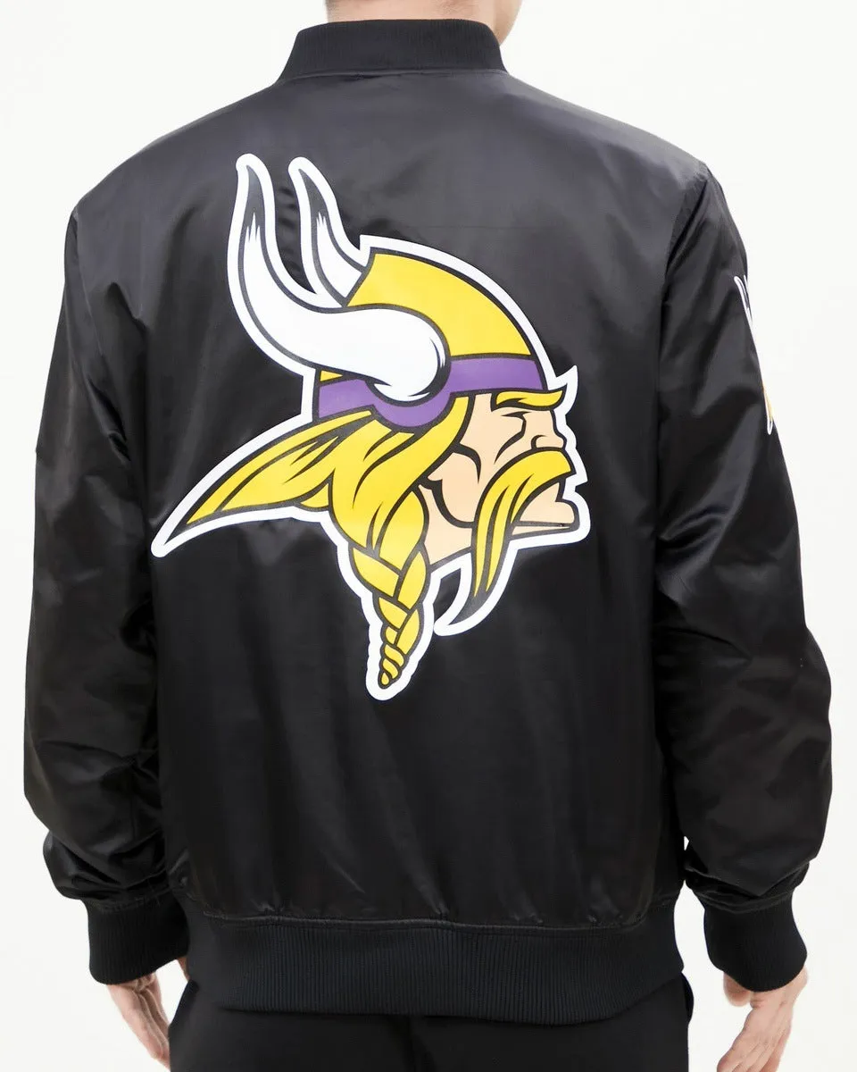 NFL MINNESOTA VIKINGS BIG LOGO MEN'S SATIN JACKET (BLACK)