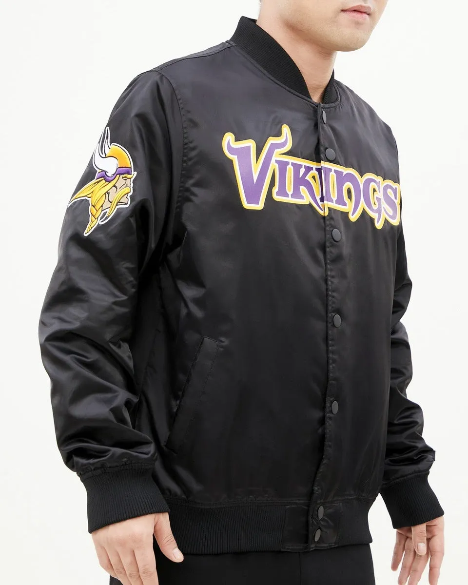 NFL MINNESOTA VIKINGS BIG LOGO MEN'S SATIN JACKET (BLACK)