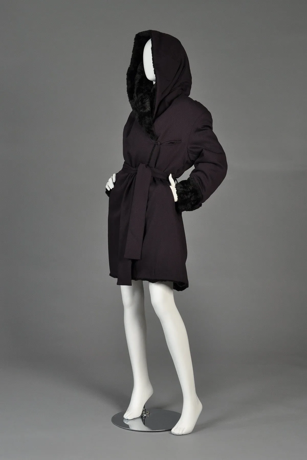 Norma Kamali OMO Hooded Faux Fur Coat