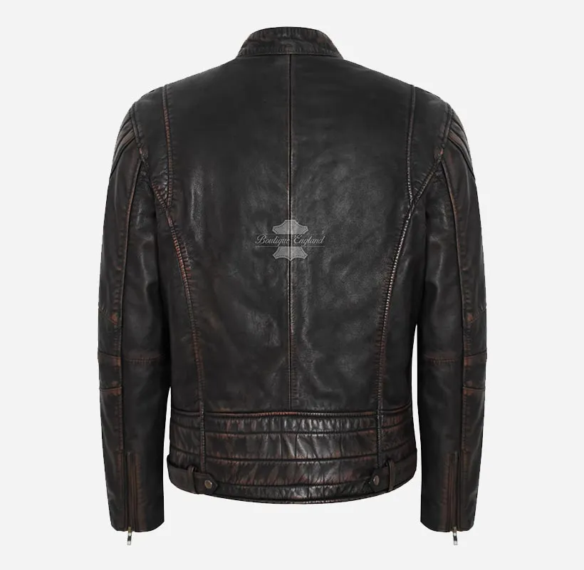 NORSEMEN Vintage Waxed Biker Leather Jacket For Mens