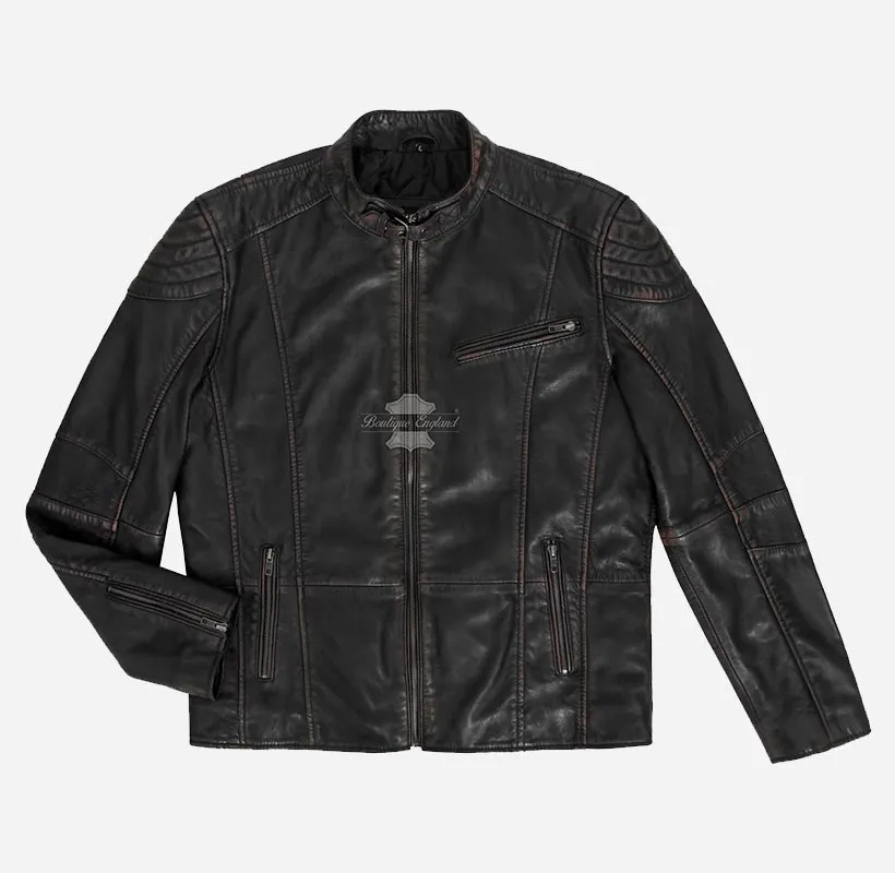 NORSEMEN Vintage Waxed Biker Leather Jacket For Mens