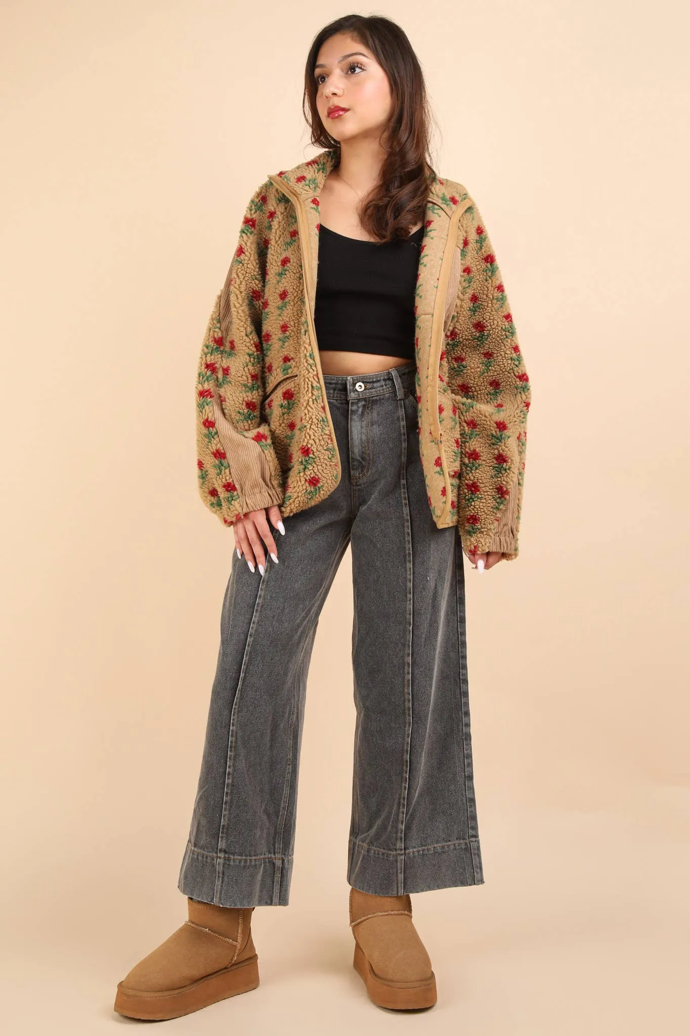 Oversized Printed Fleece Jacket