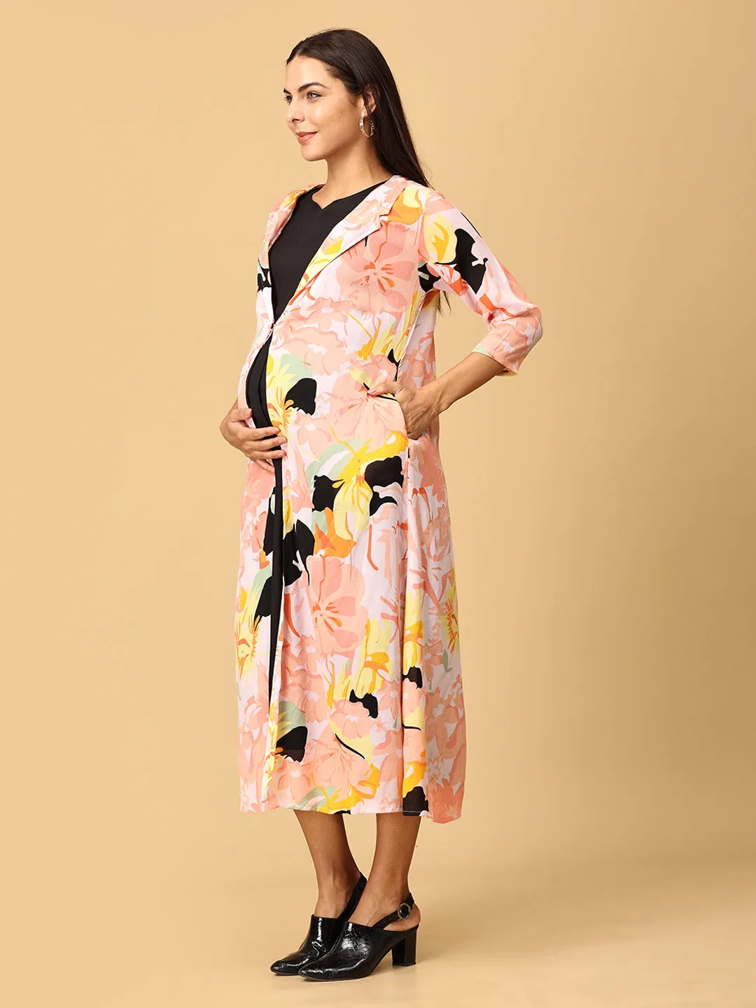 Peony Perfection Maternity and Nursing Shacket Dress Set