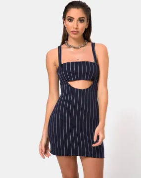 Petra Mini Dress in Navy Pinstripe