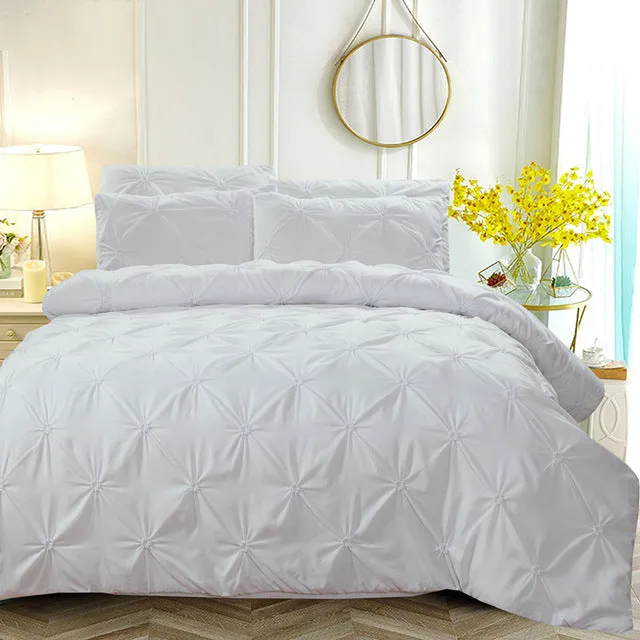 Pinch Pleat Luxury Silk 3 pcs Duvet Cover Set