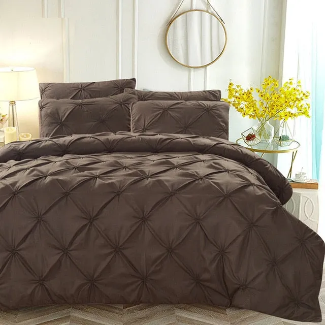 Pinch Pleat Luxury Silk 3 pcs Duvet Cover Set