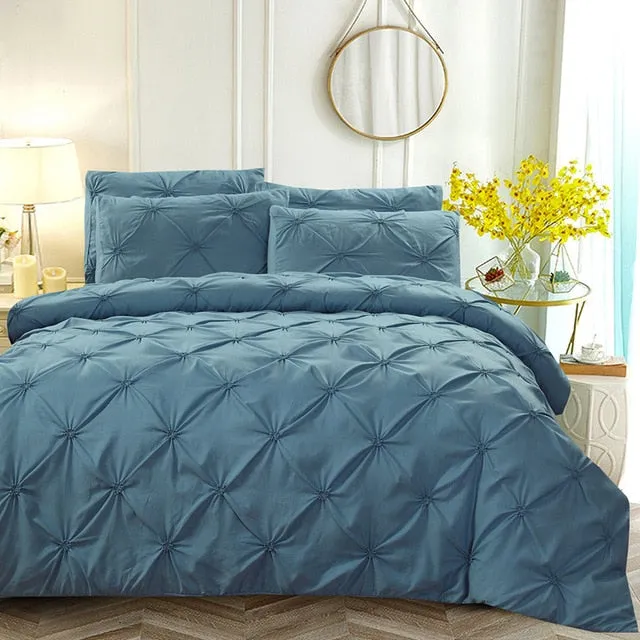 Pinch Pleat Luxury Silk 3 pcs Duvet Cover Set