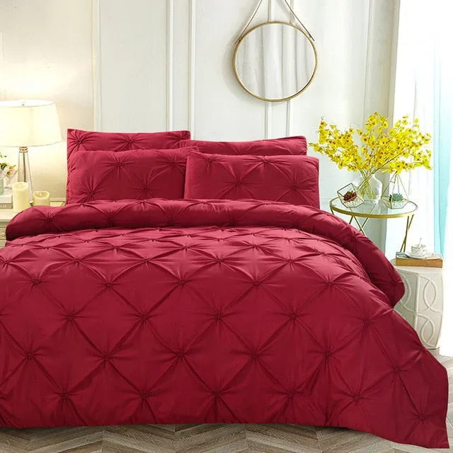 Pinch Pleat Luxury Silk 3 pcs Duvet Cover Set