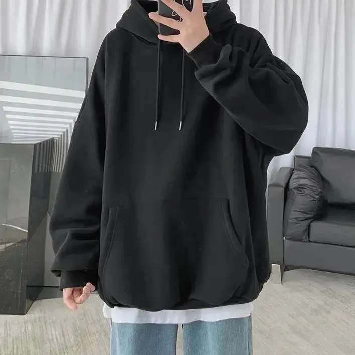 Plain Basic Oversized Solid Hooded Sweatshirt For Mens