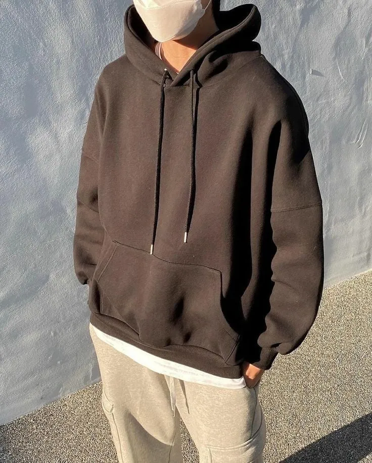 Plain Basic Oversized Solid Hooded Sweatshirt For Mens