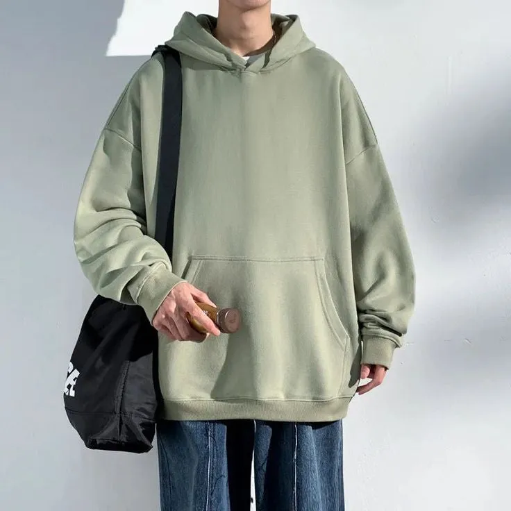 Plain Basic Oversized Solid Hooded Sweatshirt For Mens