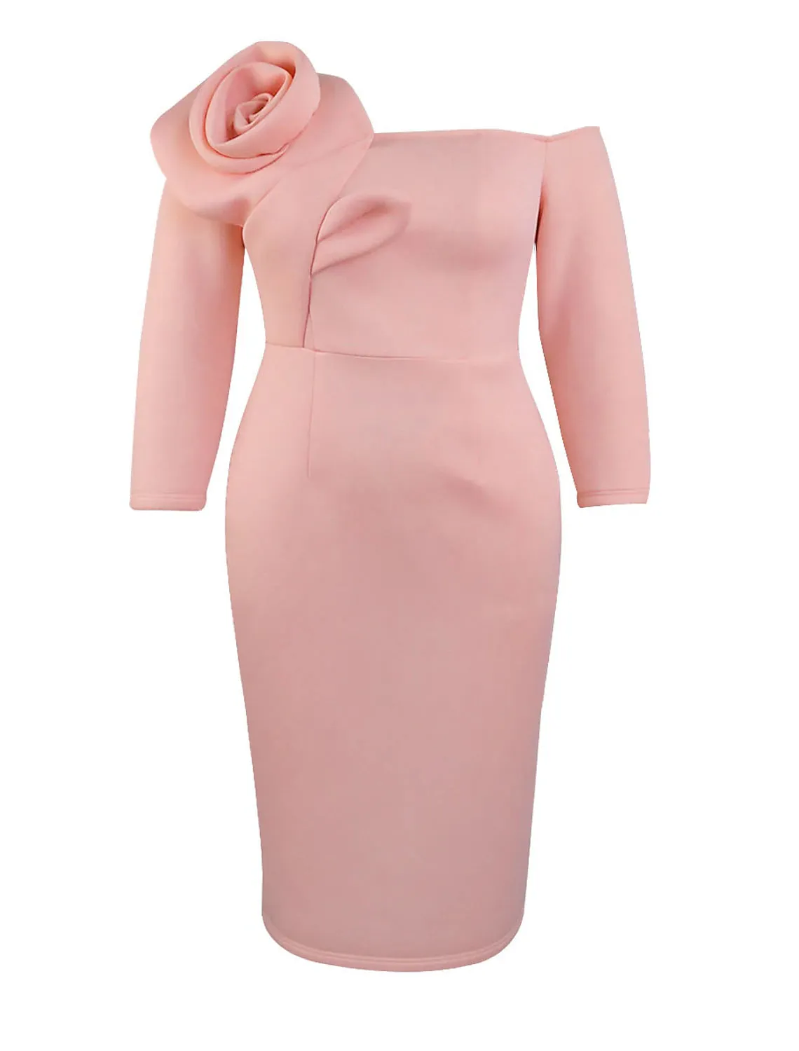 Plus Size Curve Party Dress Bodycon Sheath Dress Plain Midi Dress Long Sleeve Split Off Shoulder Fashion Party Pink Fall Winter