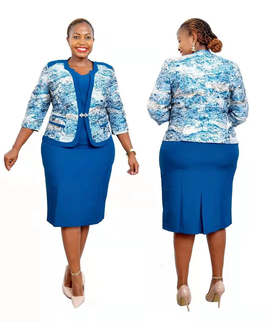 Plus-size small blazer print dress two pieces