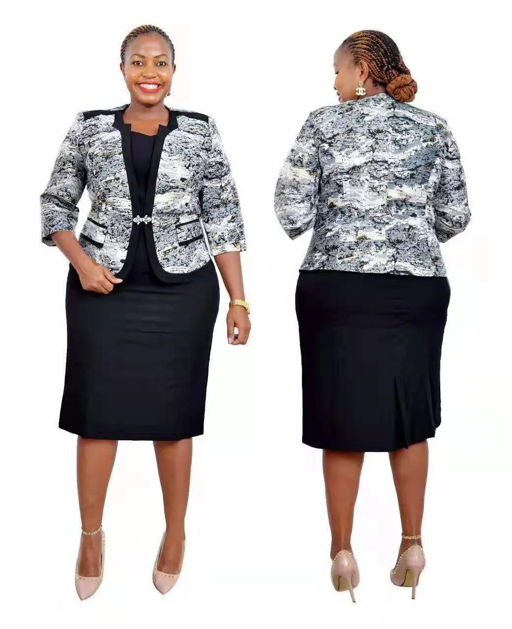 Plus-size small blazer print dress two pieces