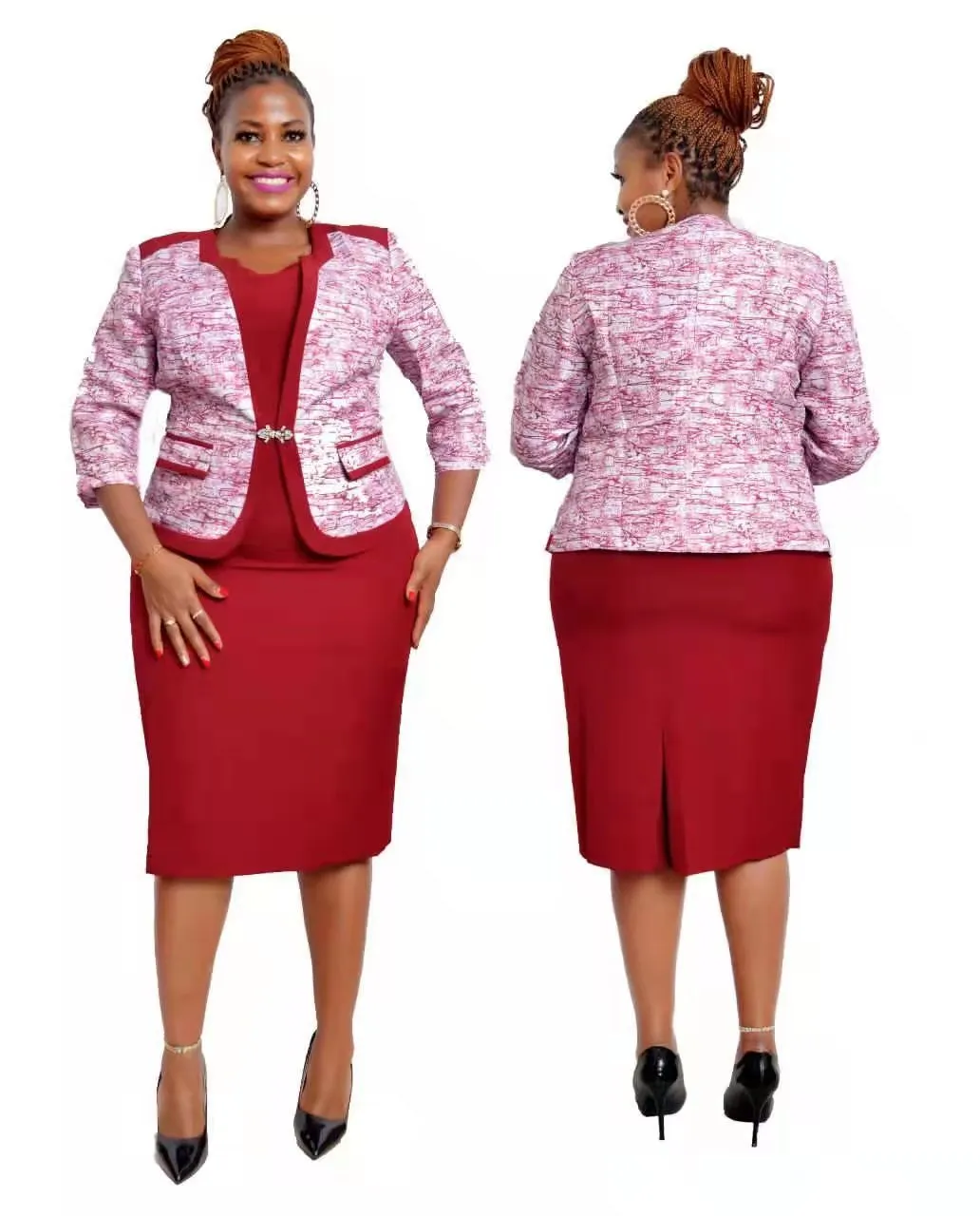 Plus-size small blazer print dress two pieces