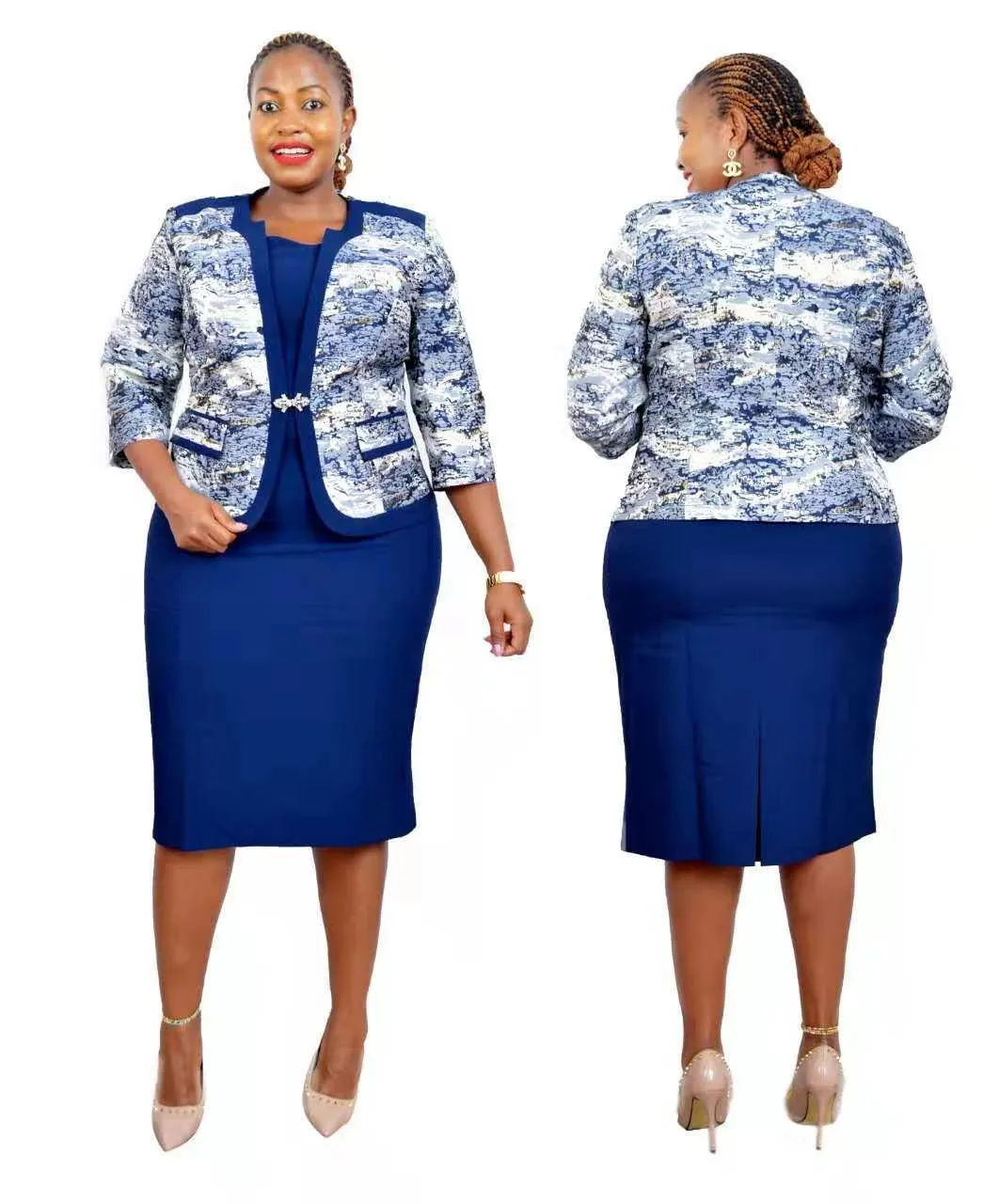 Plus-size small blazer print dress two pieces