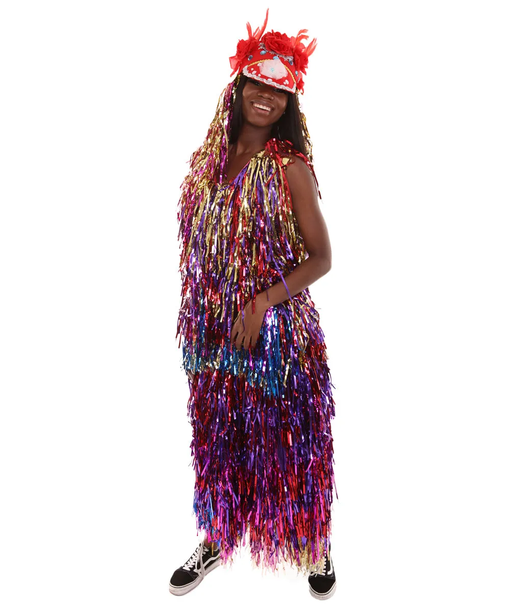 Pryzm All the Rave Tinsel Costume - Unisex Tinsel Jacket and Headpiece Multiple Color Option