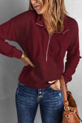 Quilted Patchwork Half Zip Sweatshirt