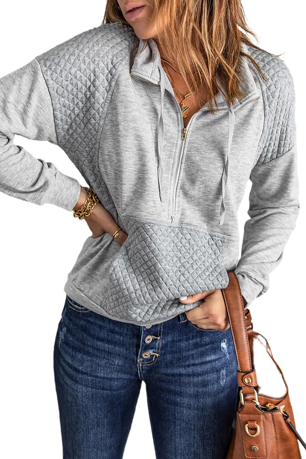 Quilted Patchwork Half Zip Sweatshirt