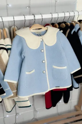 "Eleanor" Light Blue & Ivory Merino Wool Coat