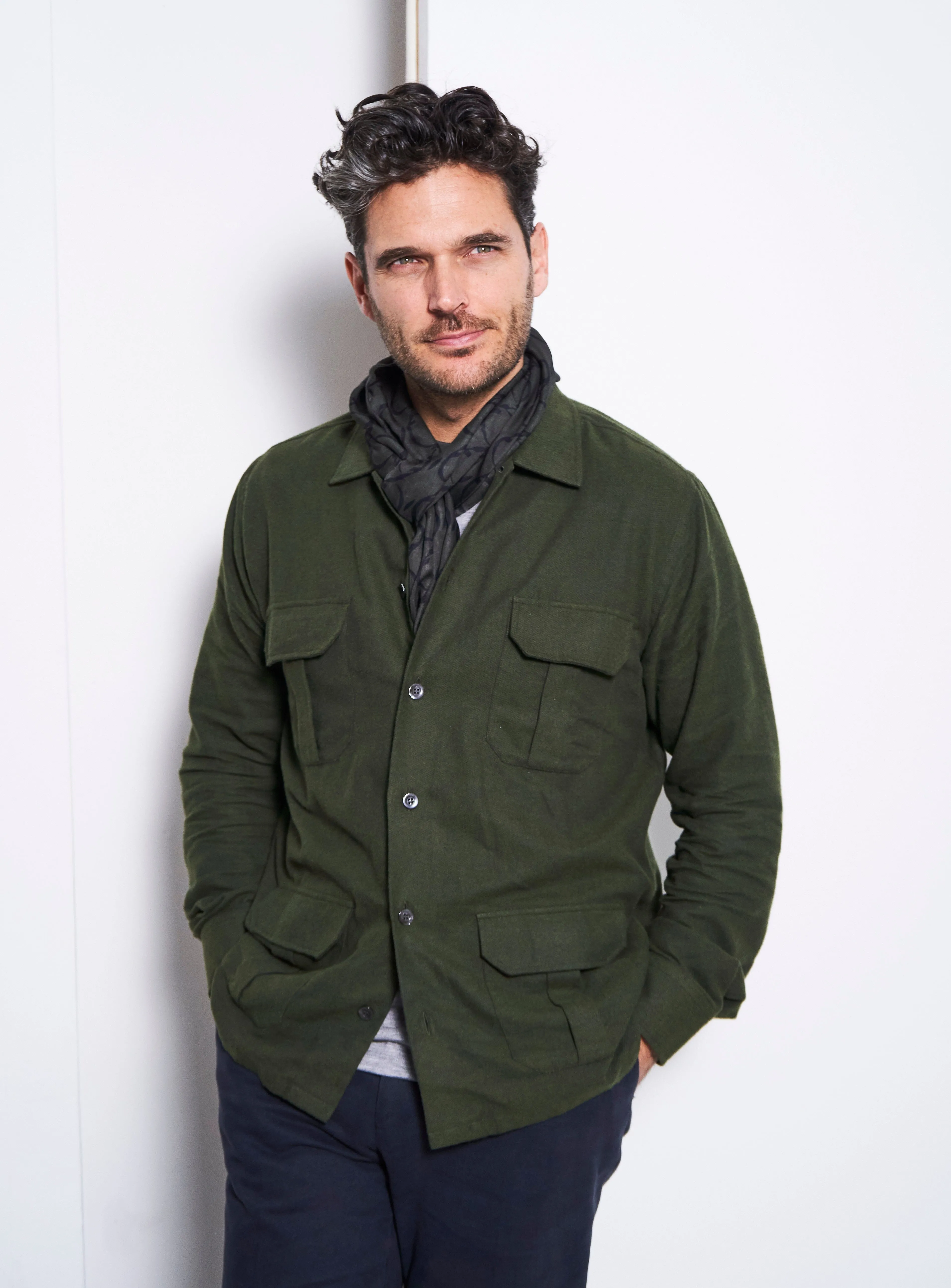 Recycled Italian Flannel Neem Green OverShirt