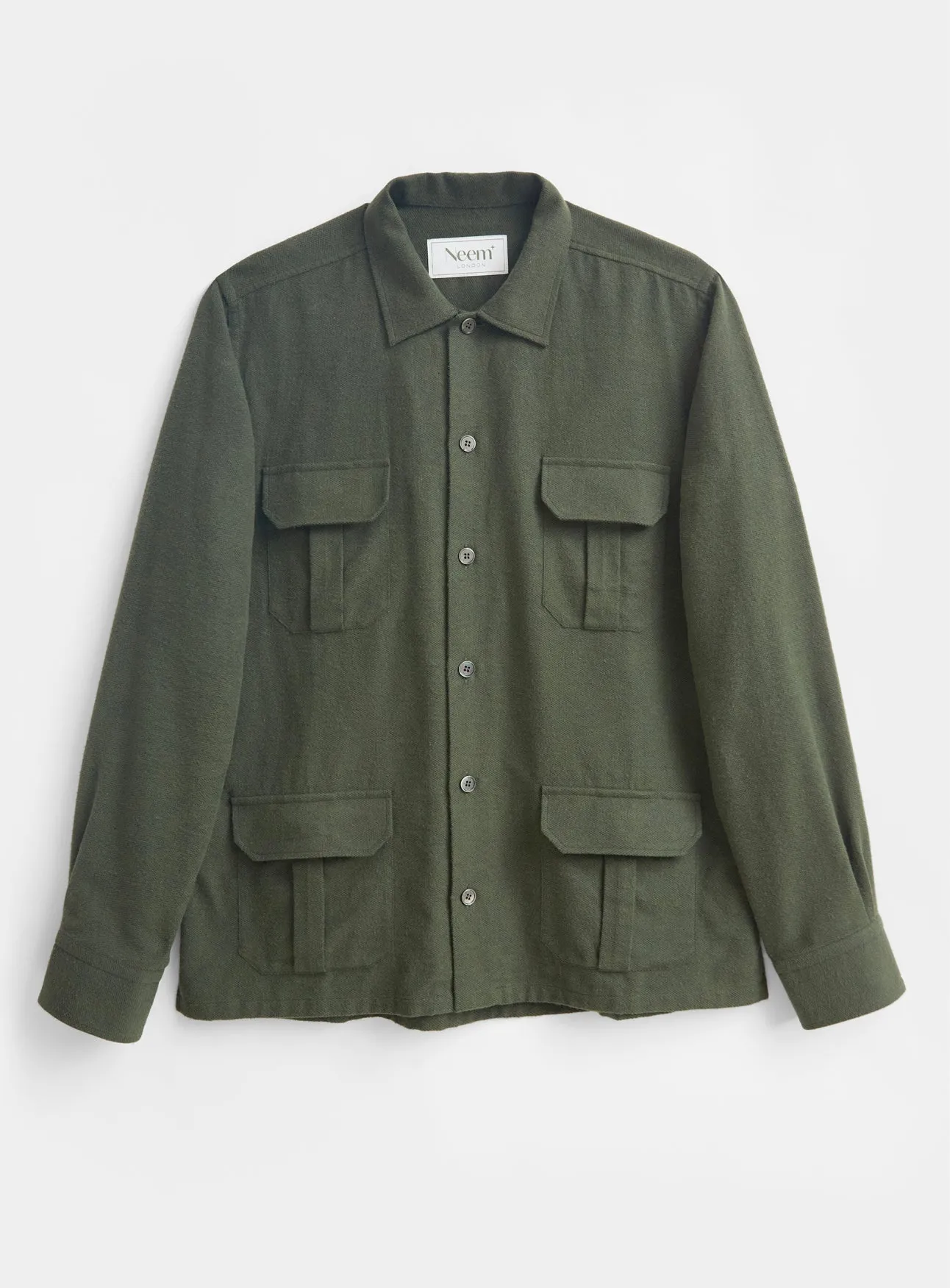 Recycled Italian Flannel Neem Green OverShirt