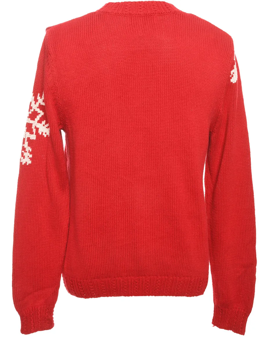 Red & White Patterned Knit Jumper - M